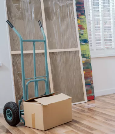 Moving trolley with a cardboard box